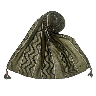 Wave design stripes hijab with two bold fringe's - Dark green